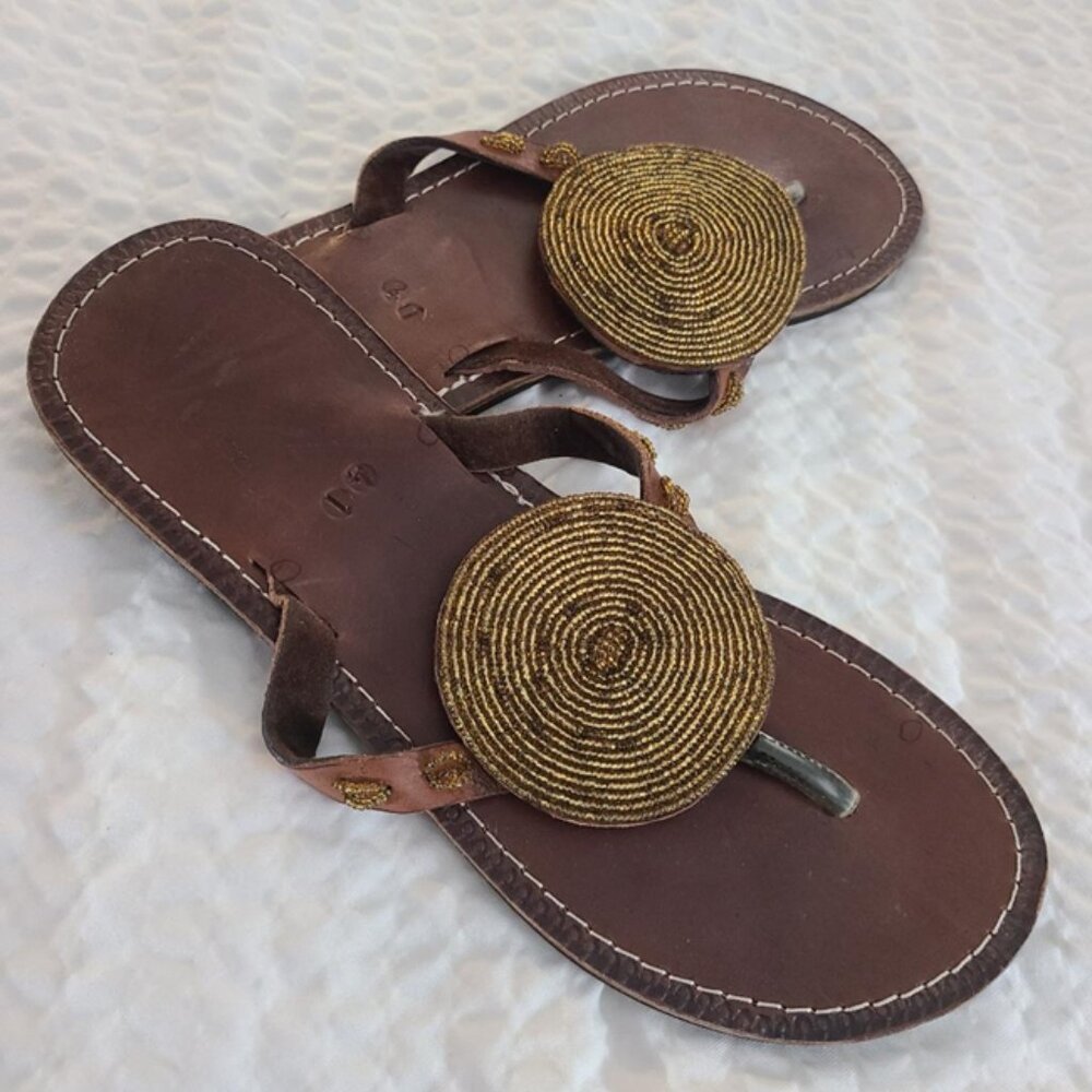AFRICAN HANDMADE - GLASS BEADED LEATHER SANDALS - made in GHANA - EU 41/ US 9.5